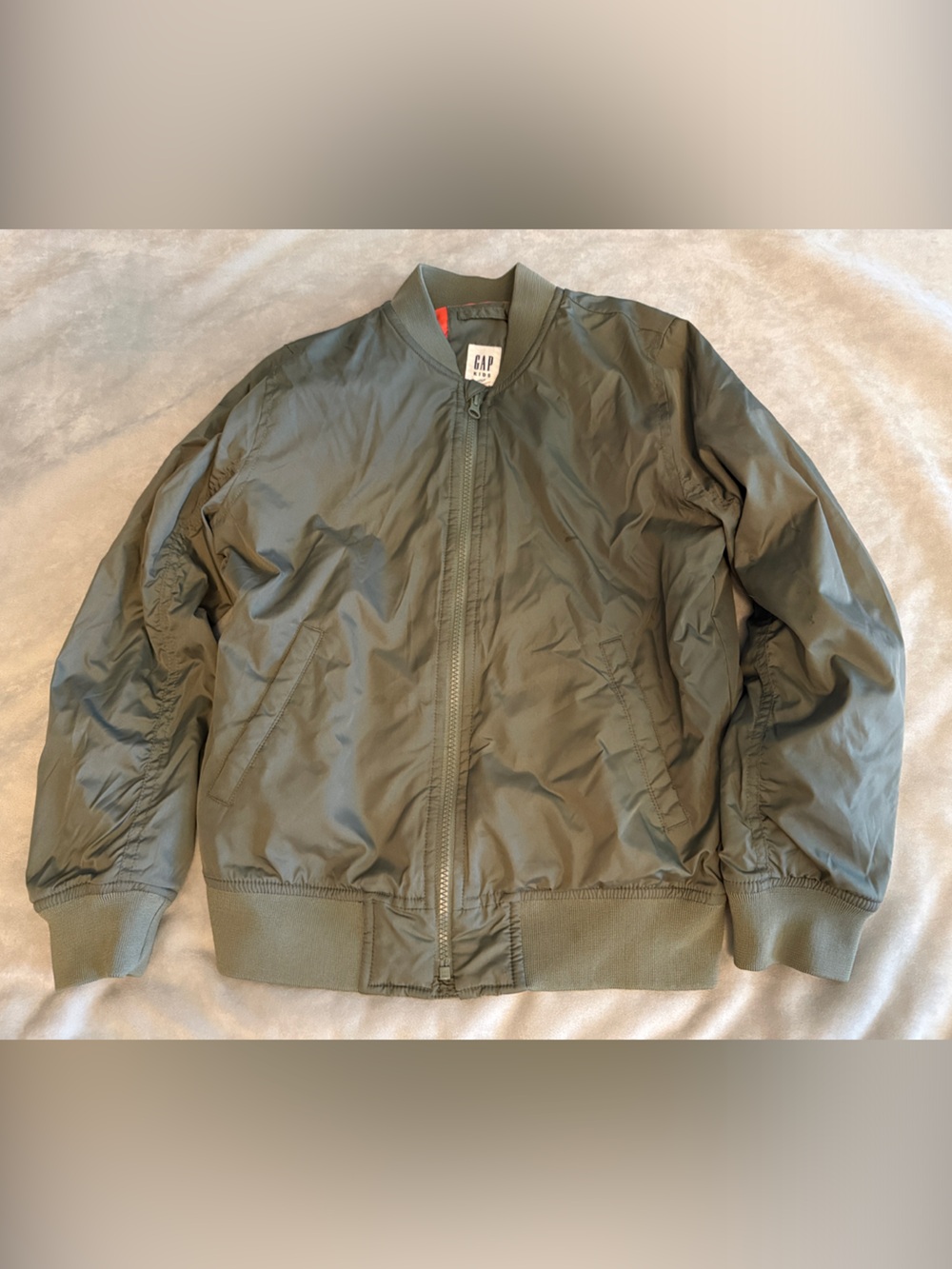 GAP Boys L Olive Bomber Jacket with Ribbed Trim
